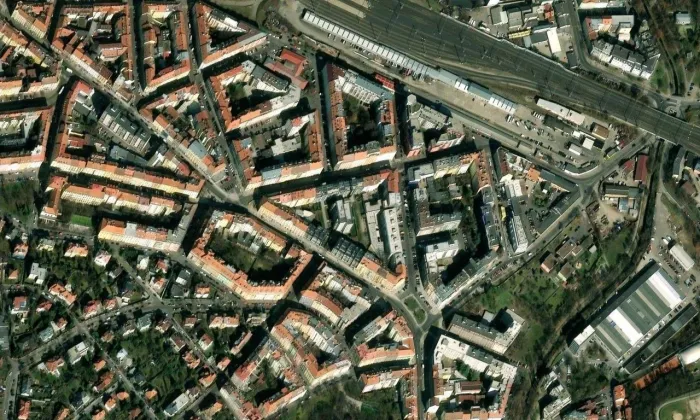 Nuselská ulice – letecký pohled