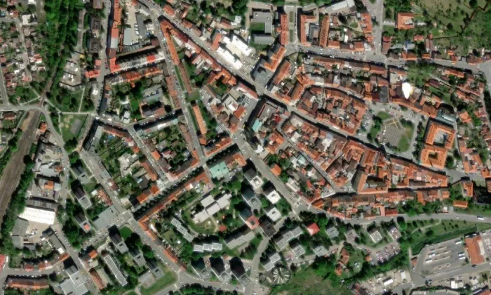 Okresní dům ve Slaném – letecký pohled