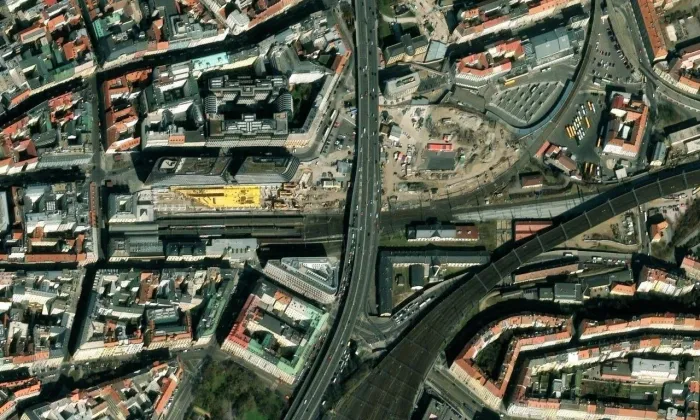 přemostění Masarykova nádraží – letecký pohled