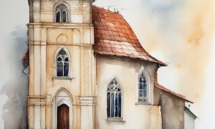 Pohřební kaple Latourů – akvarel