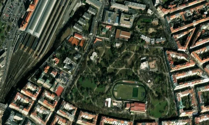 Riegrovy sady – letecký pohled