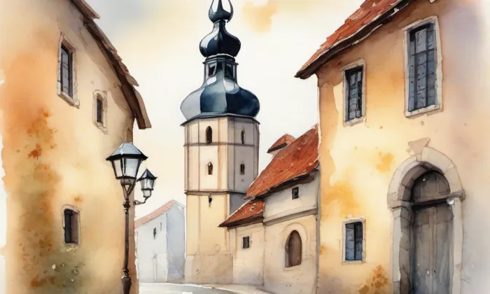 Rodný dům Mistra Jana Husa – akvarel