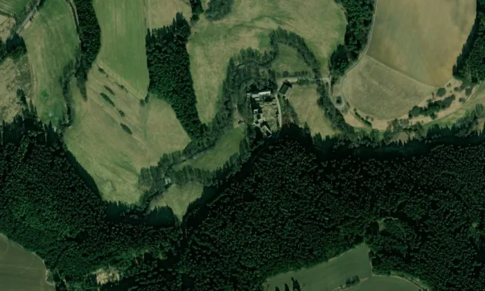 Rokštejn – letecký pohled