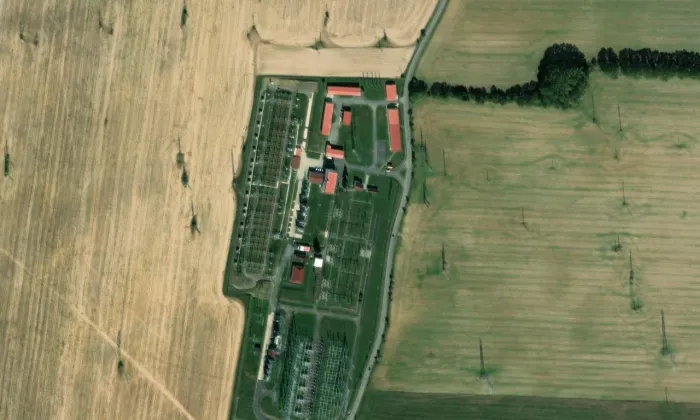 rozvodna Přeštice – letecký pohled