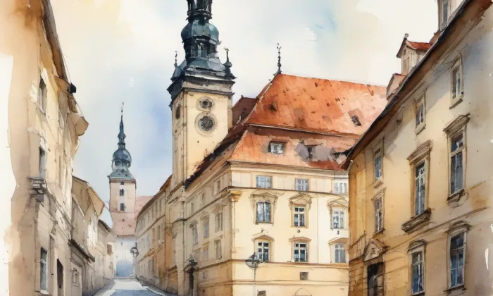 rozvodna Přeštice – akvarel
