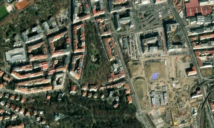 Sady Na Skalce – letecký pohled