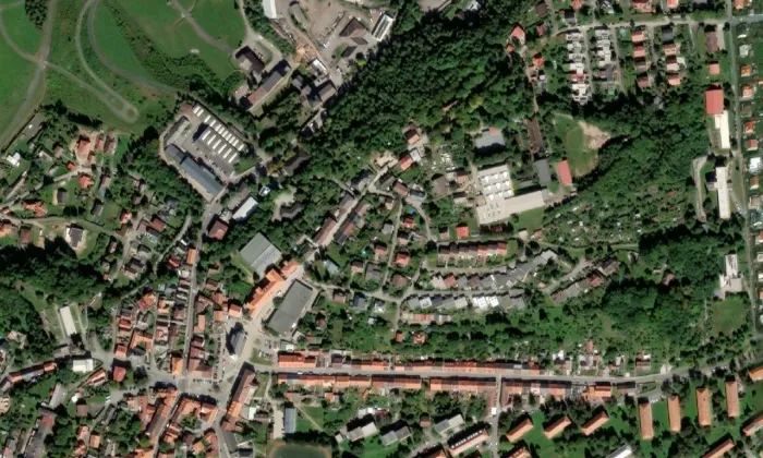Sbor Mistra Jakoubka ze Stříbra – letecký pohled