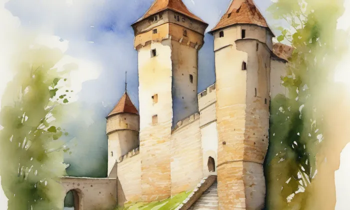 starý zámek Golčův Jeníkov – akvarel