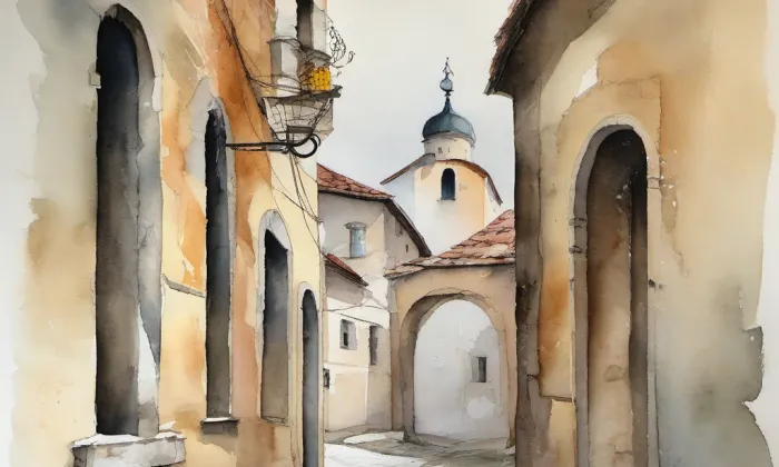 Starý zámek Jevišovice – akvarel