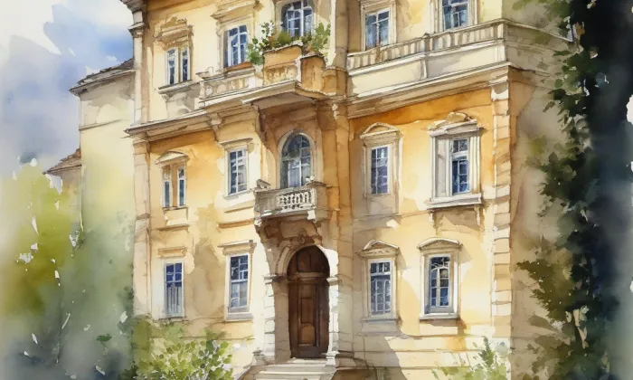Toskánský palác v Praze – akvarel