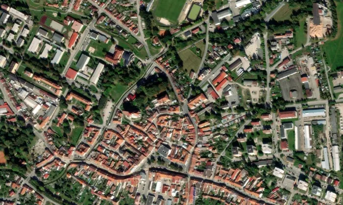 Trhové Sviny – letecký pohled