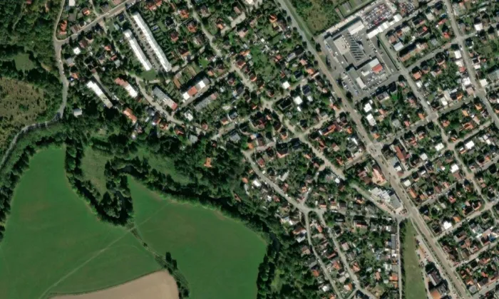 Venkovský rodinný dům Gustava Helmhackera – letecký pohled