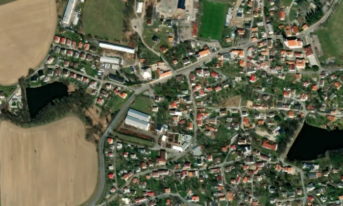 Zámeček Rudolfov – letecký pohled