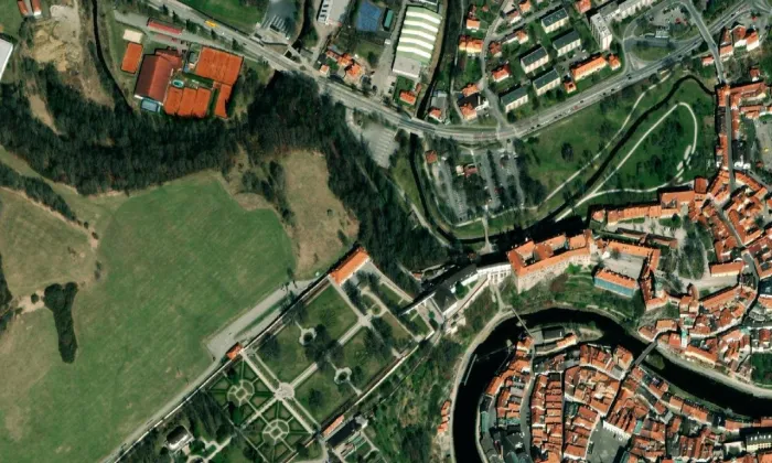 Zámecká jízdárna Český Krumlov – letecký pohled