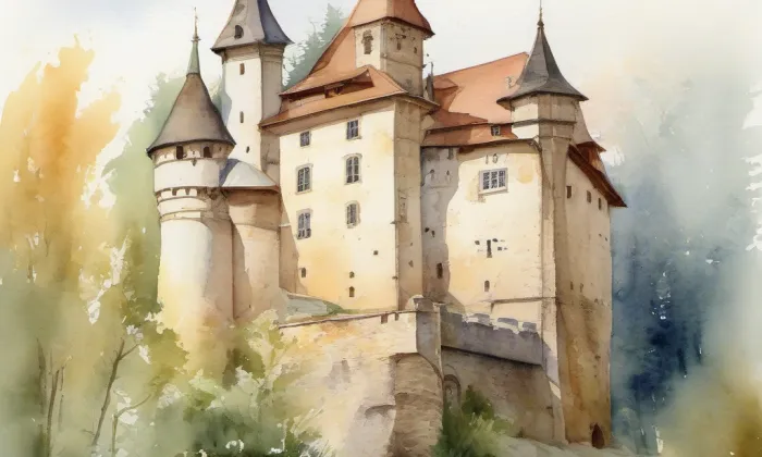 zámek Čečovice – akvarel