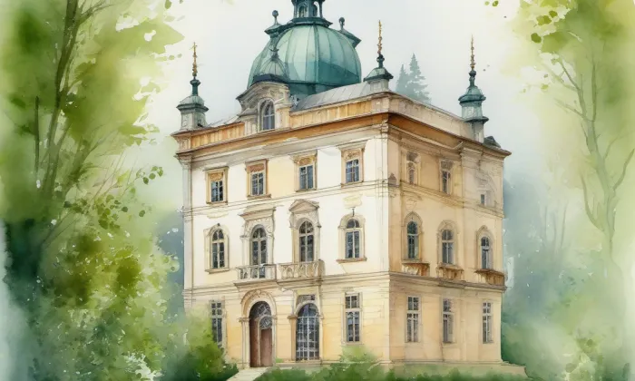 zámek Dřevíč – akvarel