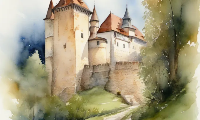 Zámek Dolní Břežany – akvarel