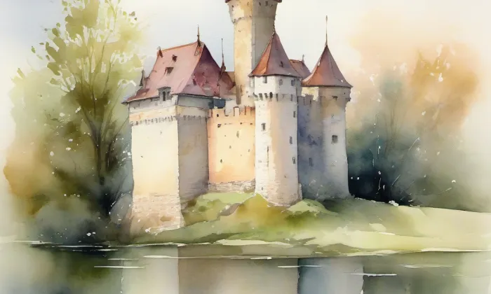 zámek Dukovany – akvarel