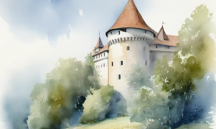 zámek Hustopeče nad Bečvou – akvarel