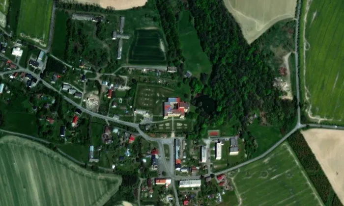 zámek Slezské Rudoltice – letecký pohled