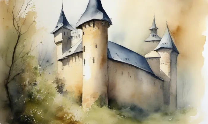 Zámek Těchobuz – akvarel
