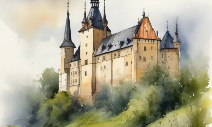 Zámek Týn nad Vltavou – akvarel