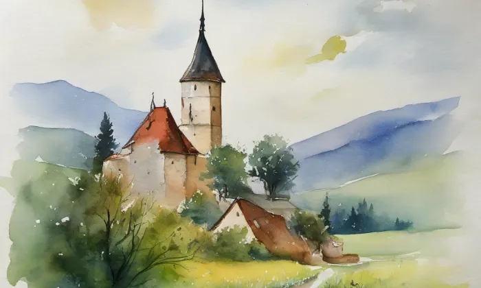 zámek Velký Valtinov – akvarel