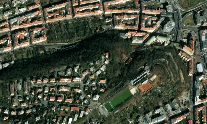Zahrada Bertramka – letecký pohled