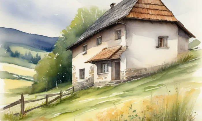 Zemědělská usedlost č. p. 3 v Krníně – akvarel