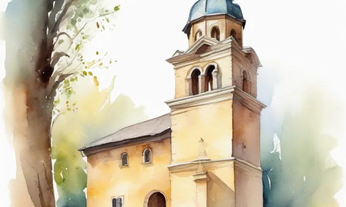 zvonice (Slavoňov) – akvarel