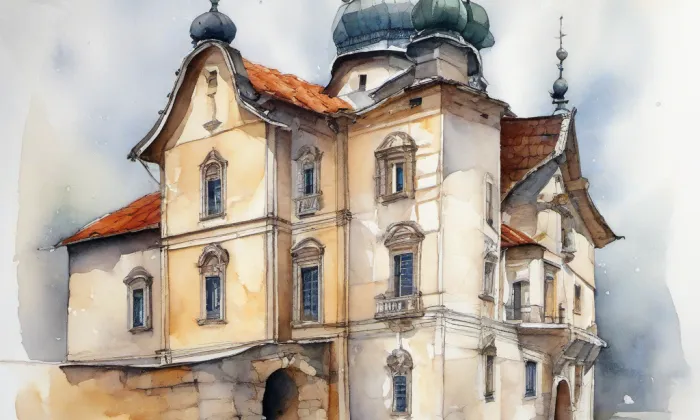 Františkánský klášter v Jindřichově Hradci – akvarel