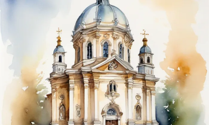 Kostel Božího Těla (Kraslice) – akvarel