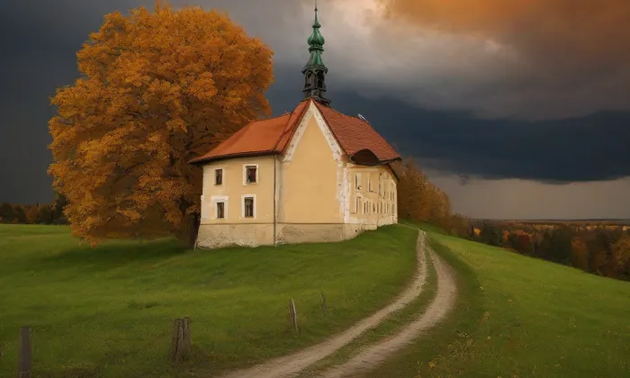 Kostel Nanebevzetí Panny Marie (Ročov) – autumn