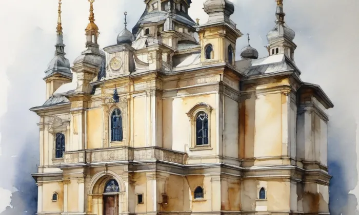 kostel svaté Kateřiny (Višňová) – akvarel