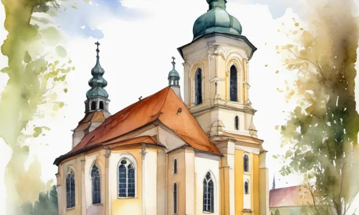 kostel svatého Havla (Mladá Boleslav III) – akvarel