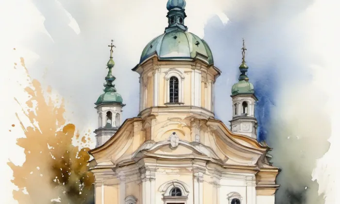 Kostel svatého Jakuba (Mnichovo Hradiště) – akvarel