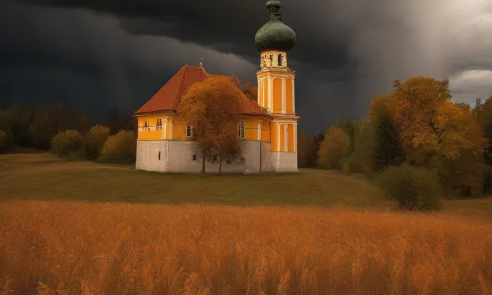 Kostel svatého Jakuba Většího (Lahovice) – autumn