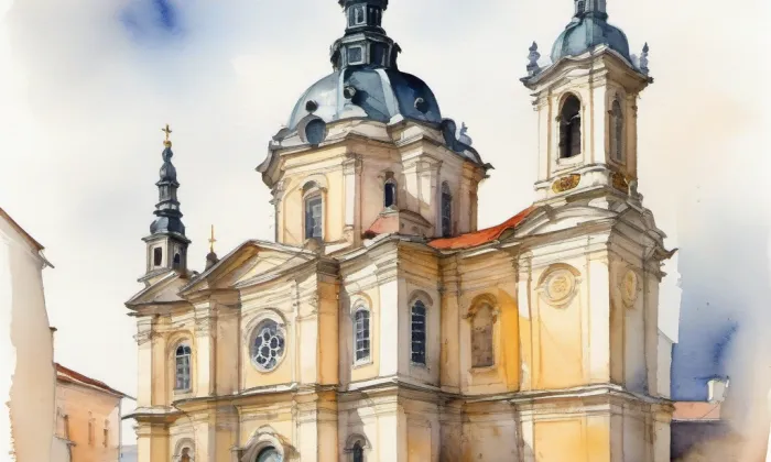 kostel svatého Václava (Nové Veselí) – akvarel