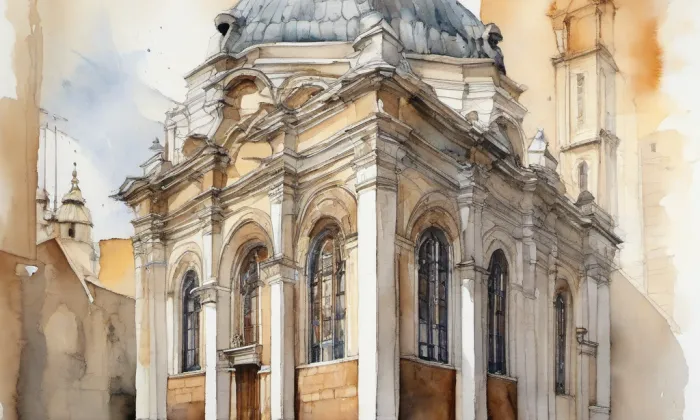 Michelská synagoga – akvarel