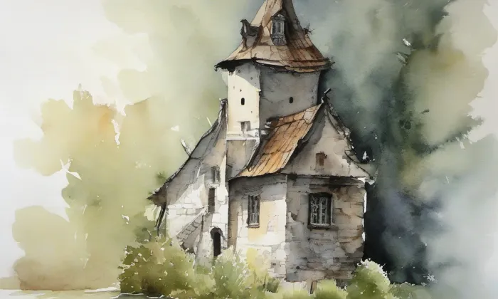 Zámek Dolní Benešov – akvarel